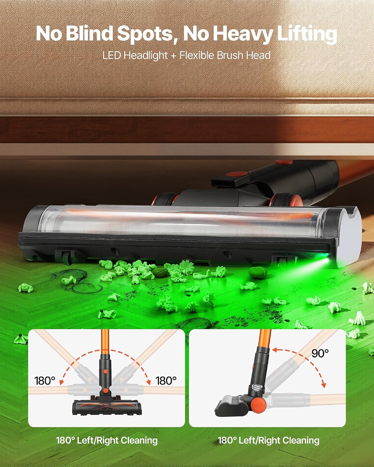 image:imageVEVOR Cordless Vacuum Cleaner 40KPA Max Suction Rechargeable AntiTangle Stick Vacuum with LED Display Screen Lightweight Handheld Vac with 47mins Runtime for Home Carpet Pet Hair Hard Floor