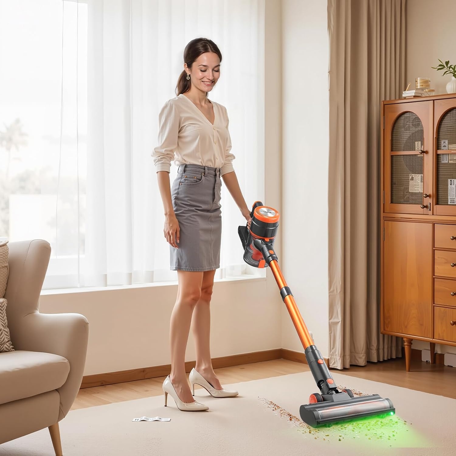image:imageVEVOR Cordless Vacuum Cleaner 40KPA Max Suction Rechargeable AntiTangle Stick Vacuum with LED Display Screen Lightweight Handheld Vac with 47mins Runtime for Home Carpet Pet Hair Hard Floor