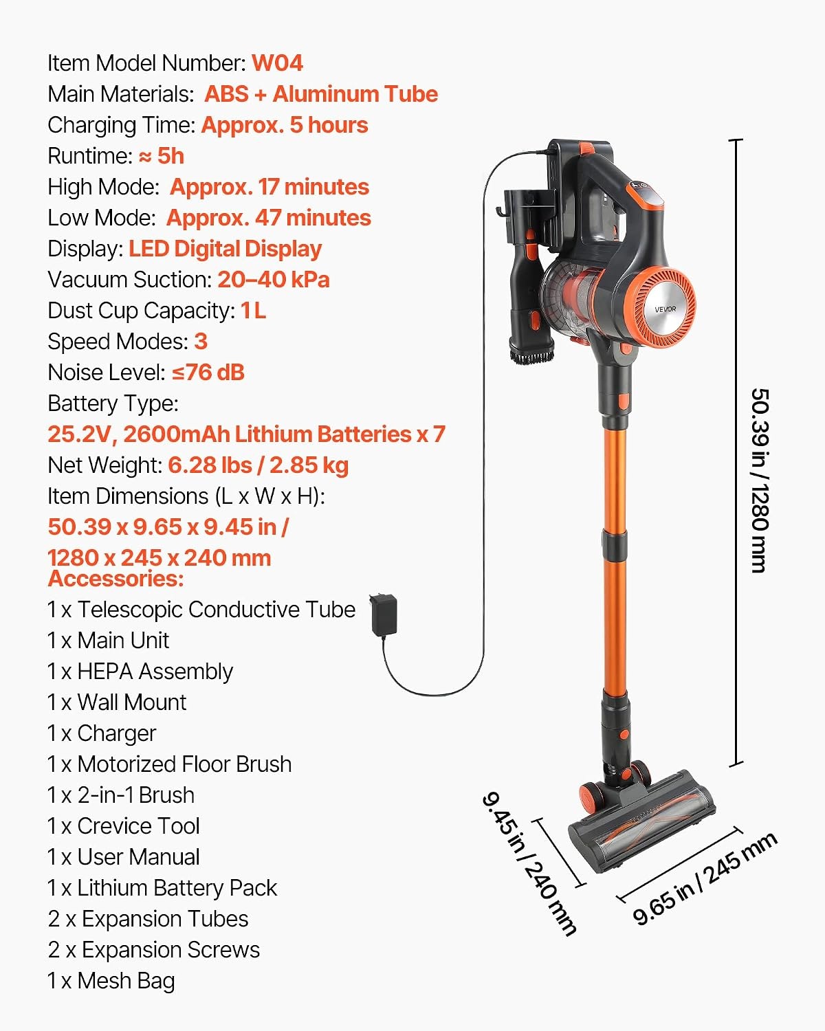 image:imageVEVOR Cordless Vacuum Cleaner 40KPA Max Suction Rechargeable AntiTangle Stick Vacuum with LED Display Screen Lightweight Handheld Vac with 47mins Runtime for Home Carpet Pet Hair Hard Floor