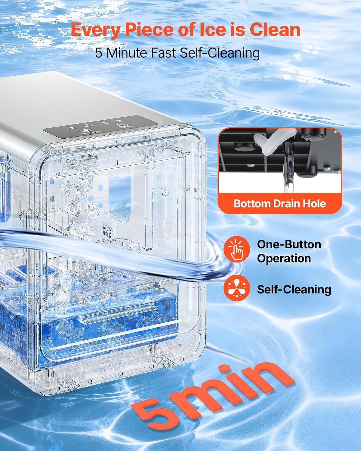 image:imageVEVOR Countertop Ice Maker 44 lbs per Day SelfCleaning Portable Machine with Scoop Nugget Ice Machine with Chewable ICES for Home Kitchen Office Bar amp Party 4 lbs IceStorage SliverBlack