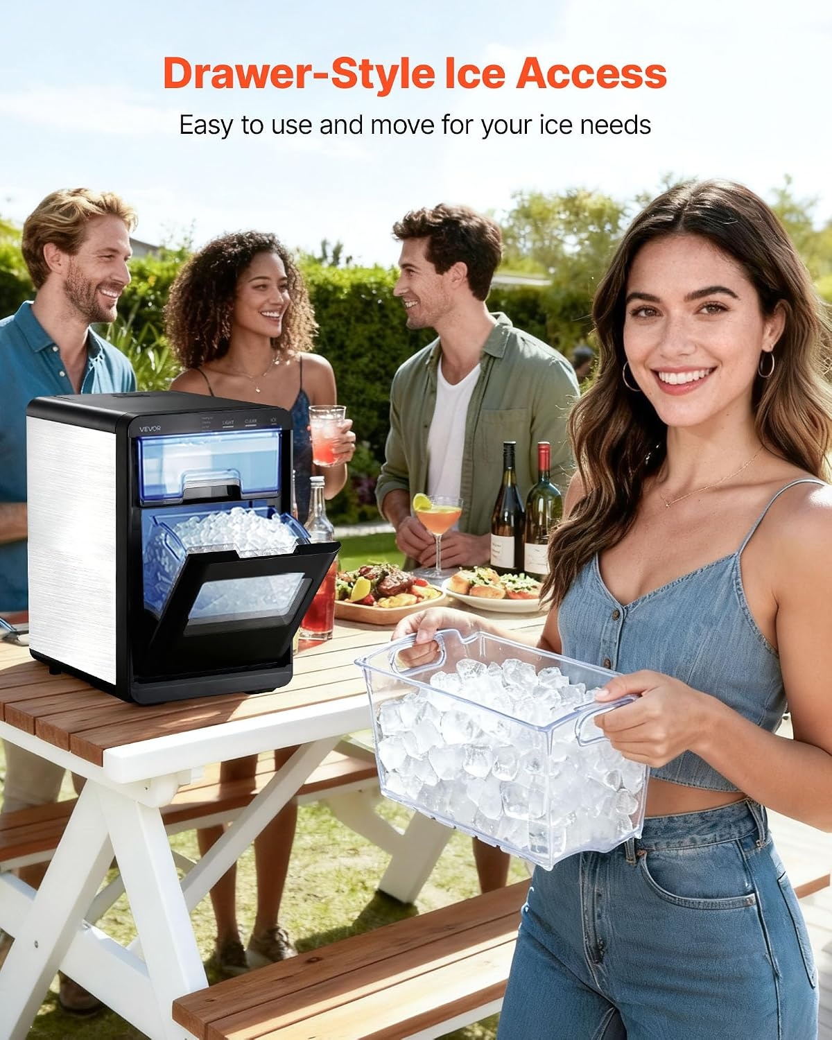 image:imageVEVOR Countertop Ice Maker 44 lbs per Day SelfCleaning Portable Machine with Scoop Nugget Ice Machine with Chewable ICES for Home Kitchen Office Bar amp Party 4 lbs IceStorage SliverBlack