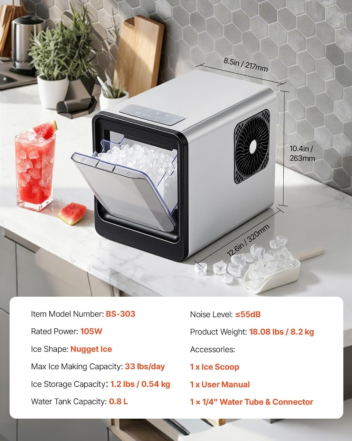 image:imageVEVOR Countertop Ice Maker 44 lbs per Day SelfCleaning Portable Machine with Scoop Nugget Ice Machine with Chewable ICES for Home Kitchen Office Bar amp Party 4 lbs IceStorage SliverBlack