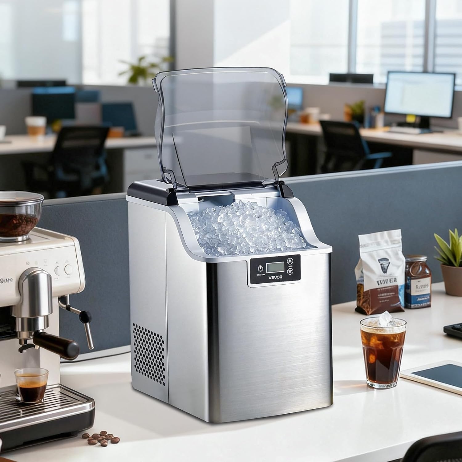 image:imageVEVOR Countertop Ice Maker 44 lbs per Day SelfCleaning Portable Machine with Scoop Nugget Ice Machine with Chewable ICES for Home Kitchen Office Bar amp Party 4 lbs IceStorage SliverSliver