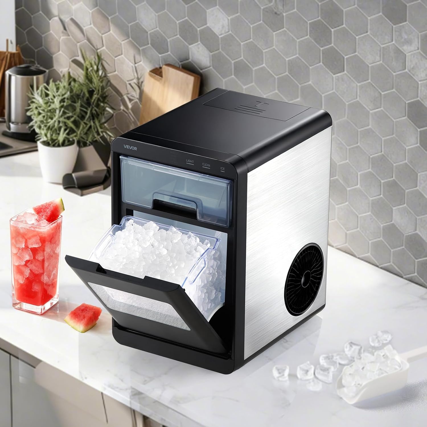 image:imageVEVOR Countertop Ice Maker 44 lbs per Day SelfCleaning Portable Machine with Scoop Nugget Ice Machine with Chewable ICES for Home Kitchen Office Bar amp Party 4 lbs IceStorage SliverBlack