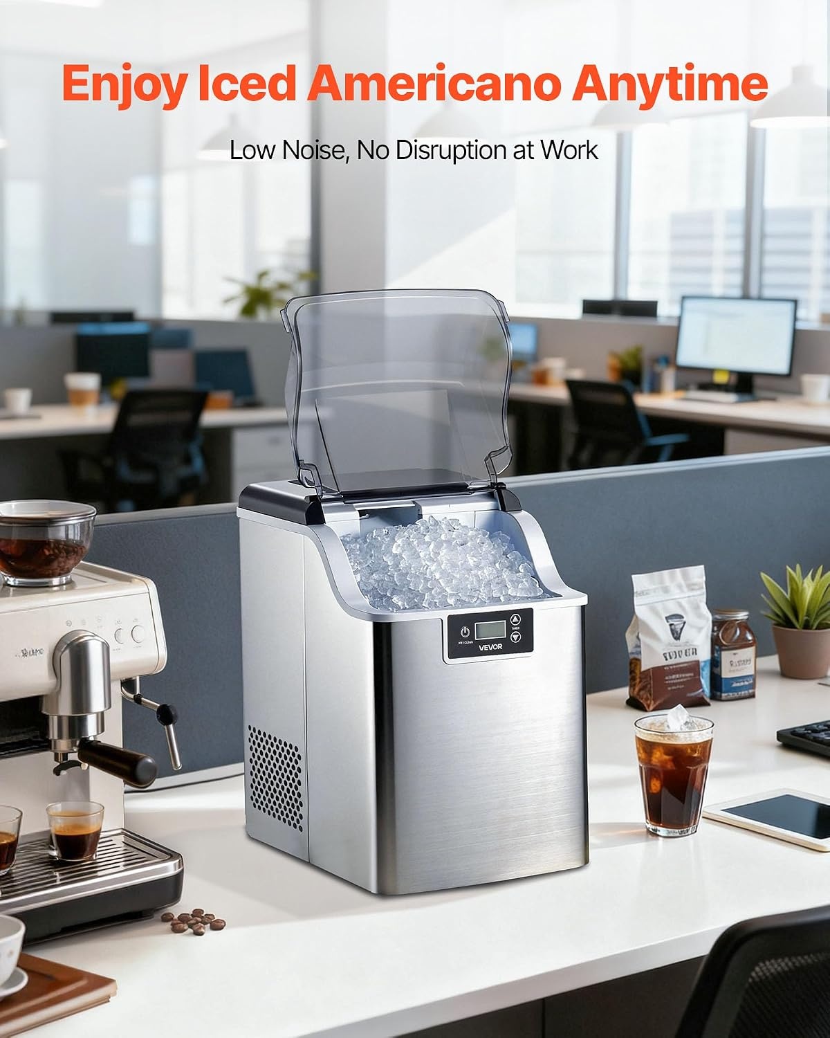 image:imageVEVOR Countertop Ice Maker 44 lbs per Day SelfCleaning Portable Machine with Scoop Nugget Ice Machine with Chewable ICES for Home Kitchen Office Bar amp Party 4 lbs IceStorage SliverSliver