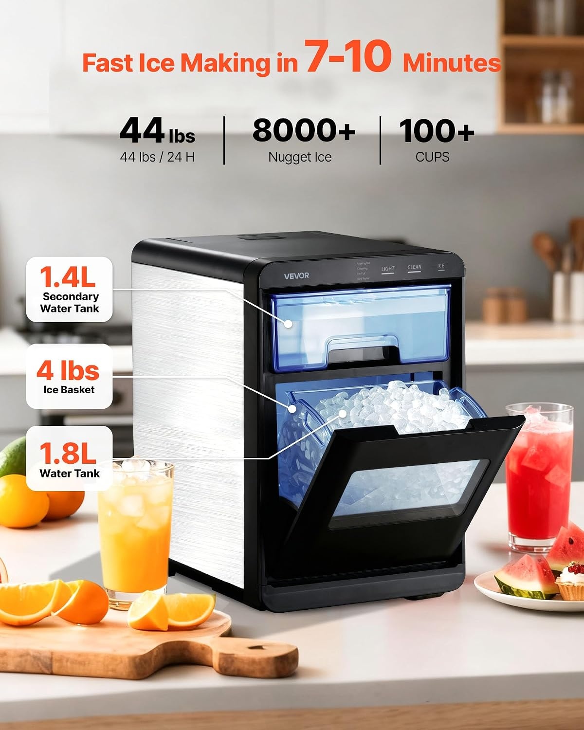 image:imageVEVOR Countertop Ice Maker 44 lbs per Day SelfCleaning Portable Machine with Scoop Nugget Ice Machine with Chewable ICES for Home Kitchen Office Bar amp Party 4 lbs IceStorage SliverBlack