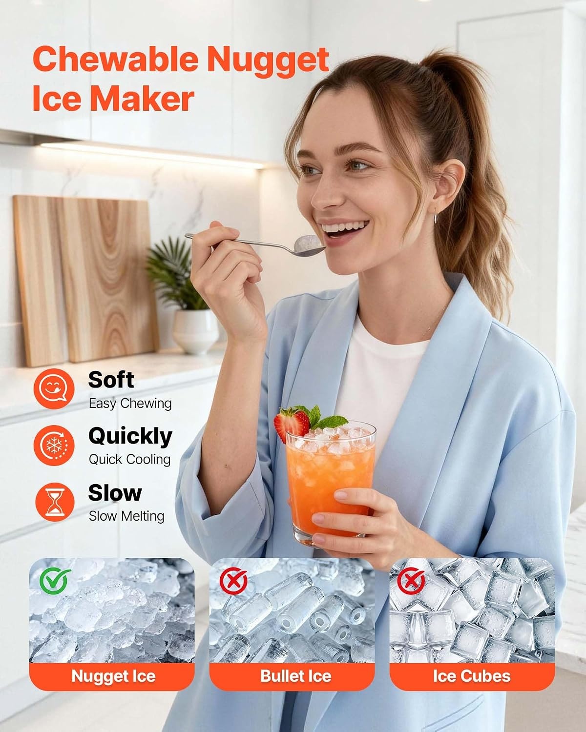 image:imageVEVOR Countertop Ice Maker 44 lbs per Day SelfCleaning Portable Machine with Scoop Nugget Ice Machine with Chewable ICES for Home Kitchen Office Bar amp Party 4 lbs IceStorage SliverSliver
