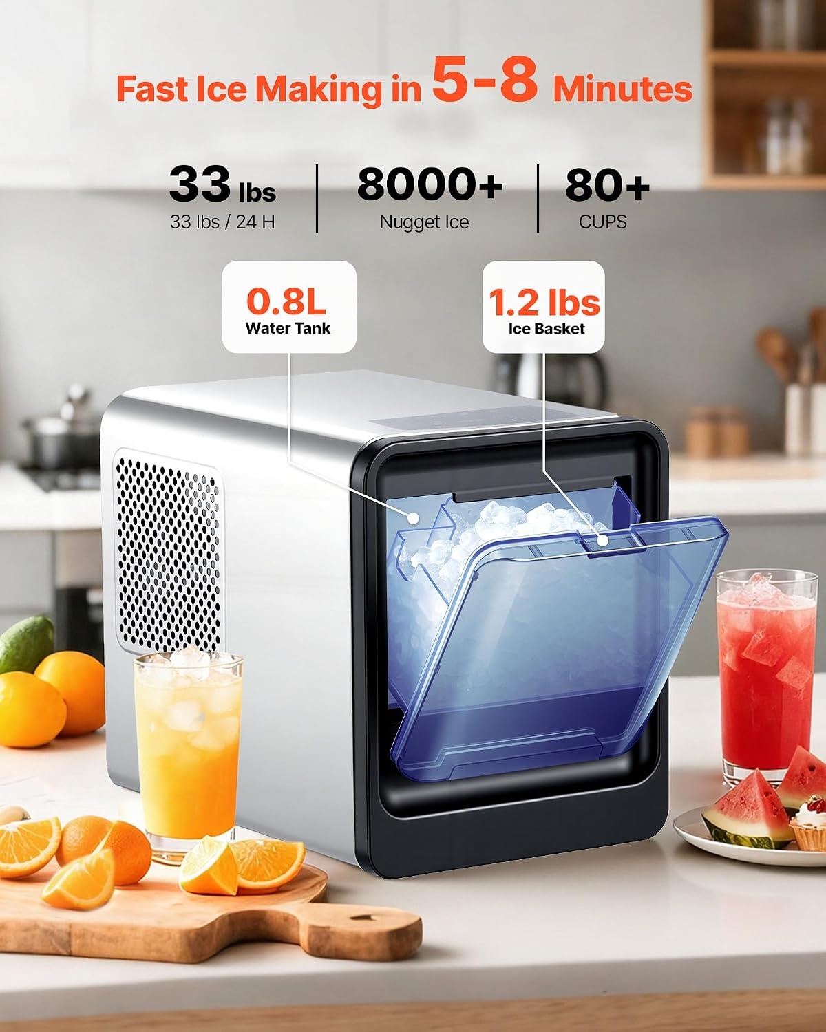 image:imageVEVOR Countertop Ice Maker 44 lbs per Day SelfCleaning Portable Machine with Scoop Nugget Ice Machine with Chewable ICES for Home Kitchen Office Bar amp Party 4 lbs IceStorage SliverBlack
