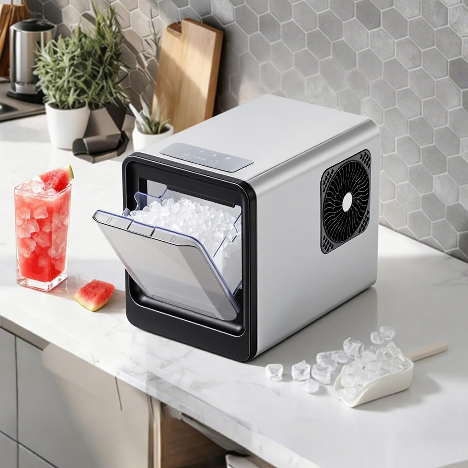 image:imageVEVOR Countertop Ice Maker 44 lbs per Day SelfCleaning Portable Machine with Scoop Nugget Ice Machine with Chewable ICES for Home Kitchen Office Bar amp Party 4 lbs IceStorage SliverBlack