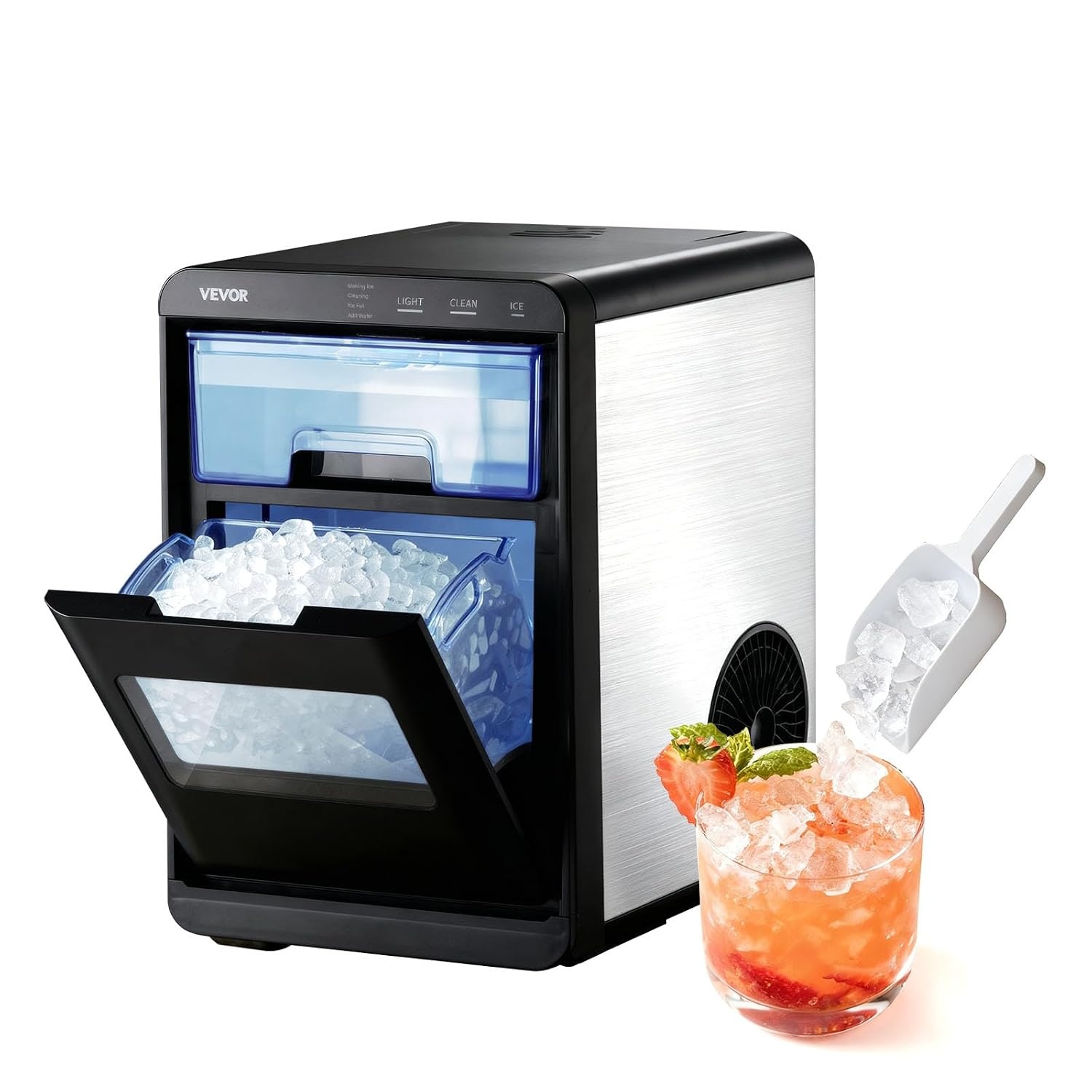 image:imageVEVOR Countertop Ice Maker 44 lbs per Day SelfCleaning Portable Machine with Scoop Nugget Ice Machine with Chewable ICES for Home Kitchen Office Bar amp Party 4 lbs IceStorage SliverBlack