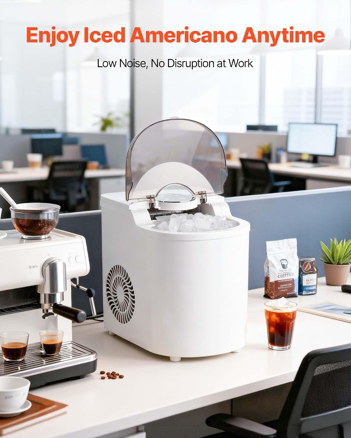 image:imageVEVOR Countertop Ice Maker 7 Cubes Ready in 6 Mins 26 lbs per Day SelfCleaning Portable Machine with Ice Scoop IceMaking Machine with 2 Sizes Bullet ICES for Home Kitchen Office Bar amp PartyWhite