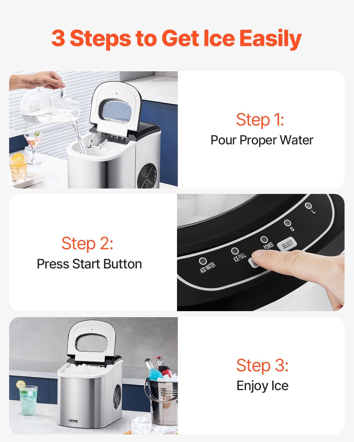 image:imageVEVOR Countertop Ice Maker 9 Cubes Ready in 6 Mins 33lbs in 24Hrs SelfCleaning Portable Ice Maker with Ice Scoop and Basket Ice Machine with 2 Sizes Bullet Ice for Home Kitchen Office Bar PartyLight Grey