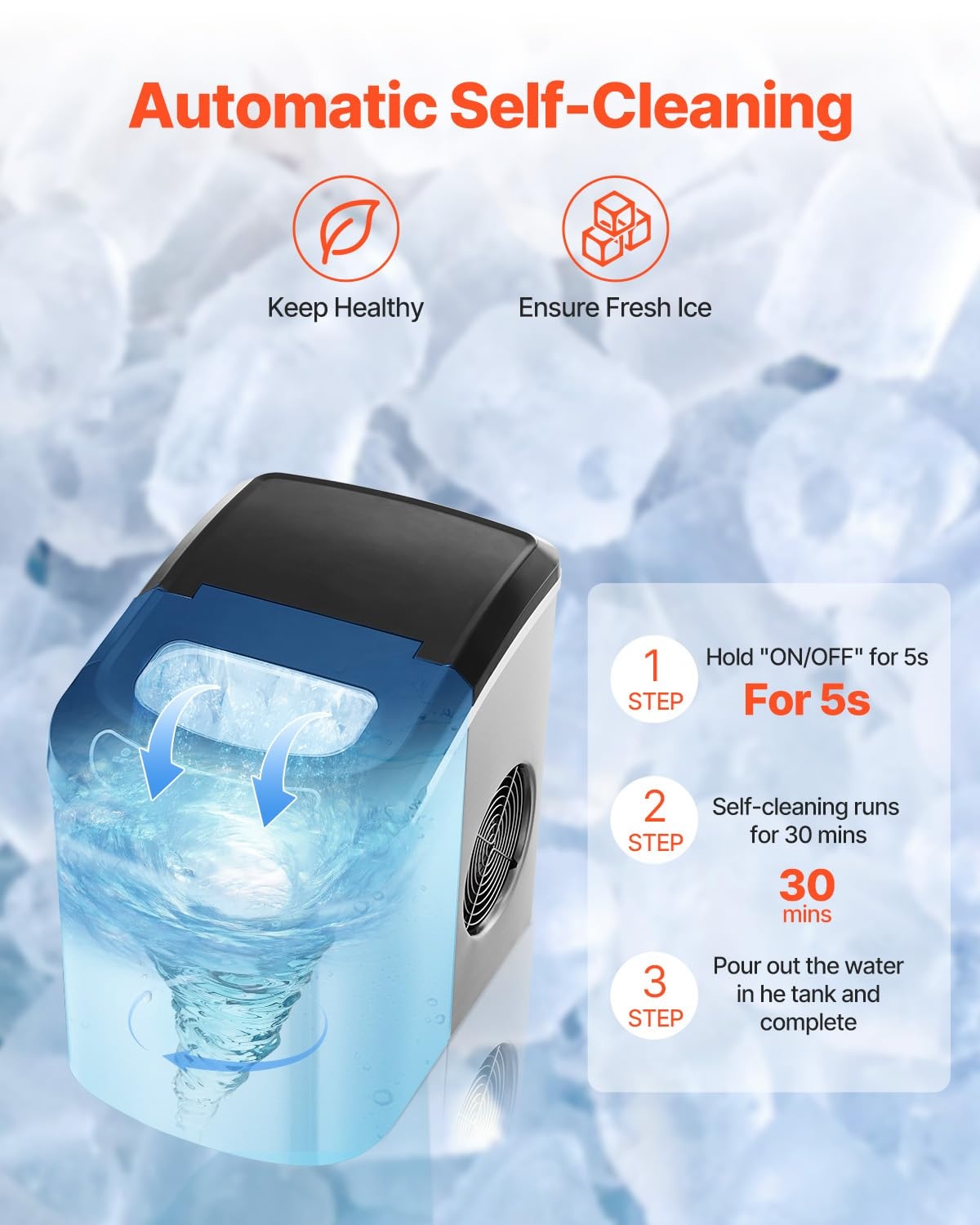image:imageVEVOR Countertop Ice Maker 9 Cubes Ready in 6 Mins 33lbs in 24Hrs SelfCleaning Portable Ice Maker with Ice Scoop and Basket Ice Machine with 2 Sizes Bullet Ice for Home Kitchen Office Bar PartyLight Grey