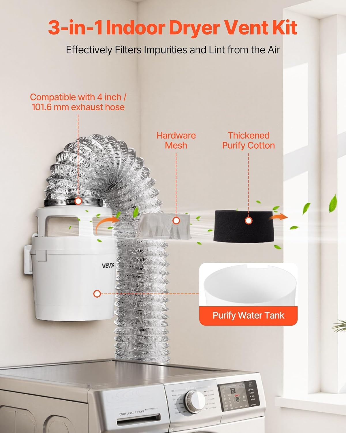 image:imageVEVOR Dryer Vent Window Kit Fits 4Inch Exhaust Hoses Adjustable Length for Adapts Sliding Windows of Different Heights Sturdy PVC and PP Materials Dual Protections amp Multilayer Sealing DesignStyle2 with water system