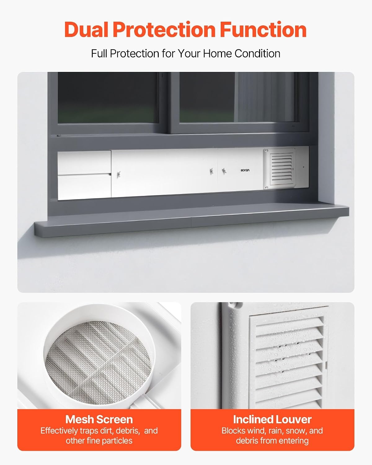 image:imageVEVOR Dryer Vent Window Kit Fits 4Inch Exhaust Hoses Adjustable Length for Adapts Sliding Windows of Different Heights Sturdy PVC and PP Materials Dual Protections amp Multilayer Sealing DesignWindow Vent