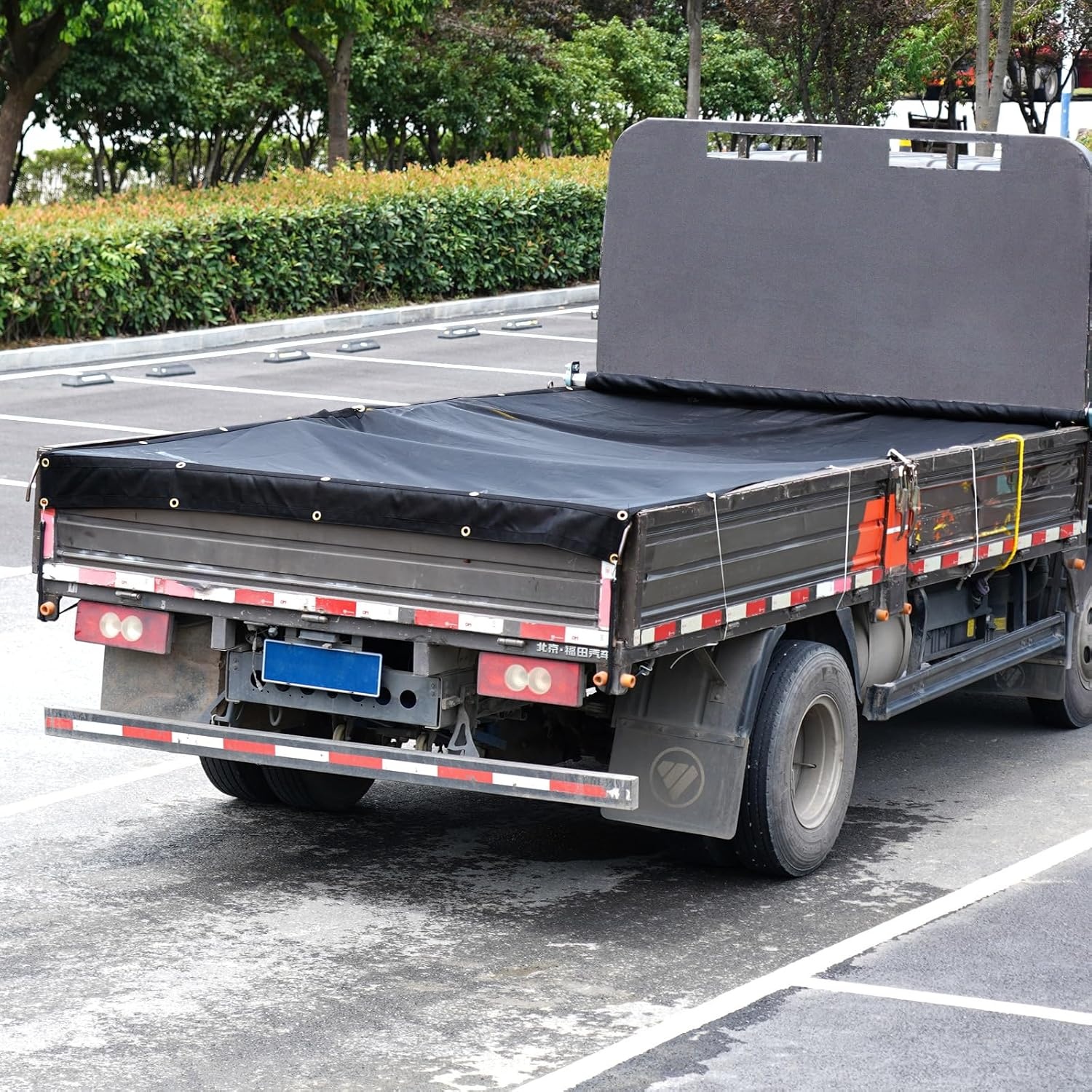 image:imageVEVOR Dump Truck Mesh Tarp 75x18 ft PVC Coated Black Heavy Duty Cover with 55 18oz Double Pocket Brass Grommets Reinforced Double Needle Stitch Webbing Fits Manual or Electric Dump Truck System8 x 18