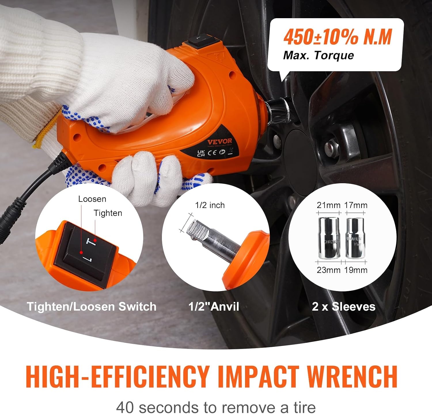 image:imageVEVOR Electric Car Jack Cordless Remote Control 5 Tons 11000 lbs Electric Hydraulic Jack Kit 18V Battery with Electric Impact Wrench Tire Change Replacement with LED Light Portable Car Jack5T with Wrench