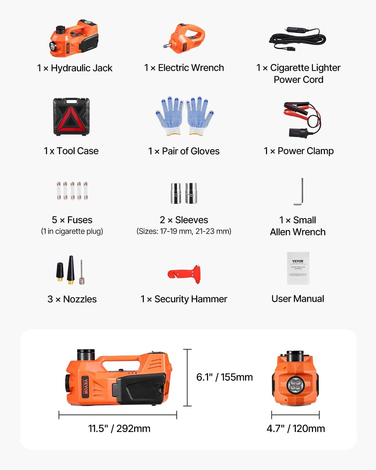 image:imageVEVOR Electric Car Jack Cordless Remote Control 5 Tons 11000 lbs Electric Hydraulic Jack Kit 18V Battery with Electric Impact Wrench Tire Change Replacement with LED Light Portable Car Jack5T with Wrench Appearance Update