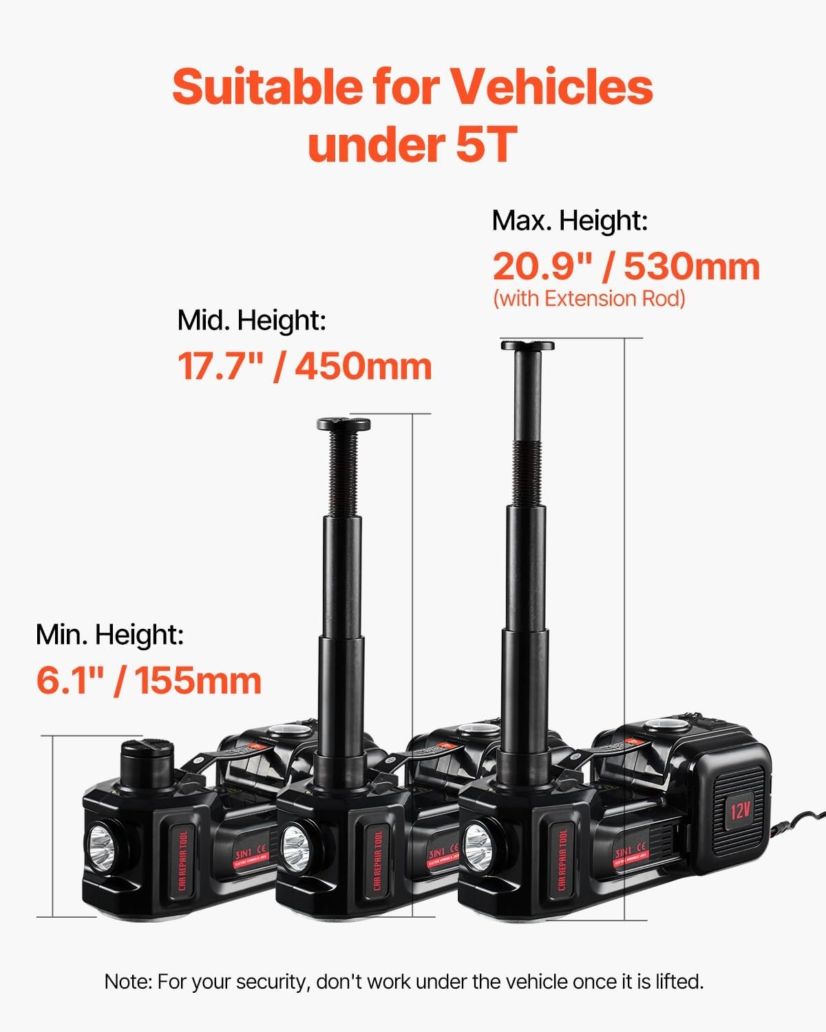 image:imageVEVOR Electric Car Jack Cordless Remote Control 5 Tons 11000 lbs Electric Hydraulic Jack Kit 18V Battery with Electric Impact Wrench Tire Change Replacement with LED Light Portable Car Jack5T with WrenchExtended Rod