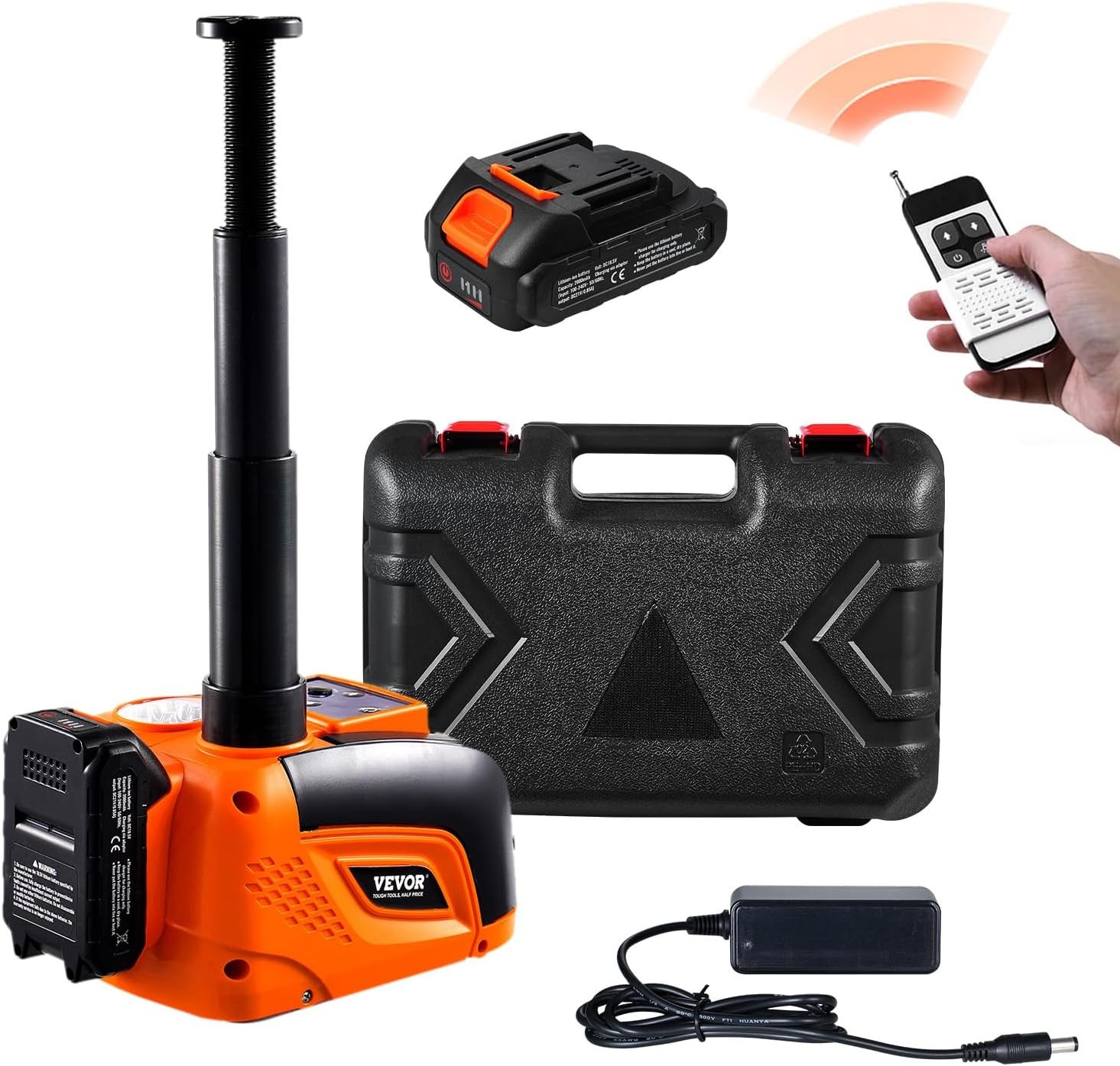 image:imageVEVOR Electric Car Jack Cordless Remote Control 5 Tons 11000 lbs Electric Hydraulic Jack Kit 18V Battery with Electric Impact Wrench Tire Change Replacement with LED Light Portable Car Jack5T Cordless Remote Battery1