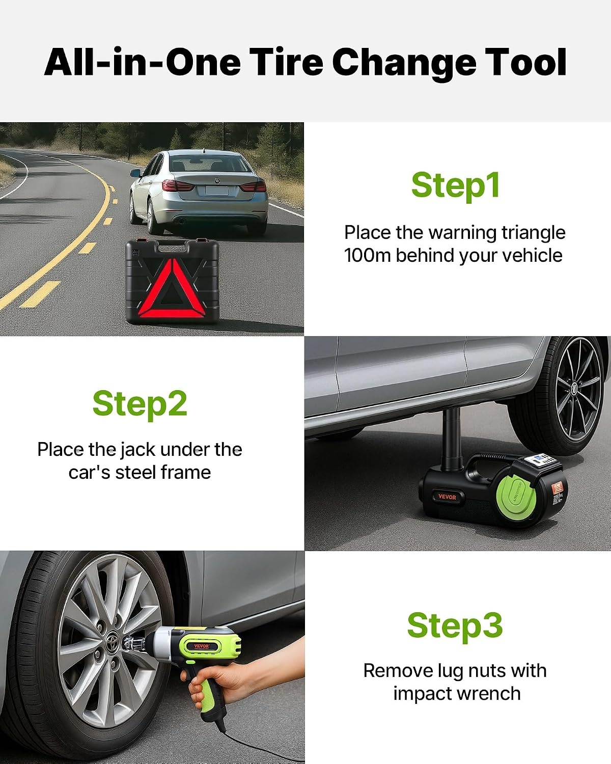 image:imageVEVOR Electric Car Jack Cordless Remote Control 5 Tons 11000 lbs Electric Hydraulic Jack Kit 18V Battery with Electric Impact Wrench Tire Change Replacement with LED Light Portable Car Jack5T with Wrench Digital Display
