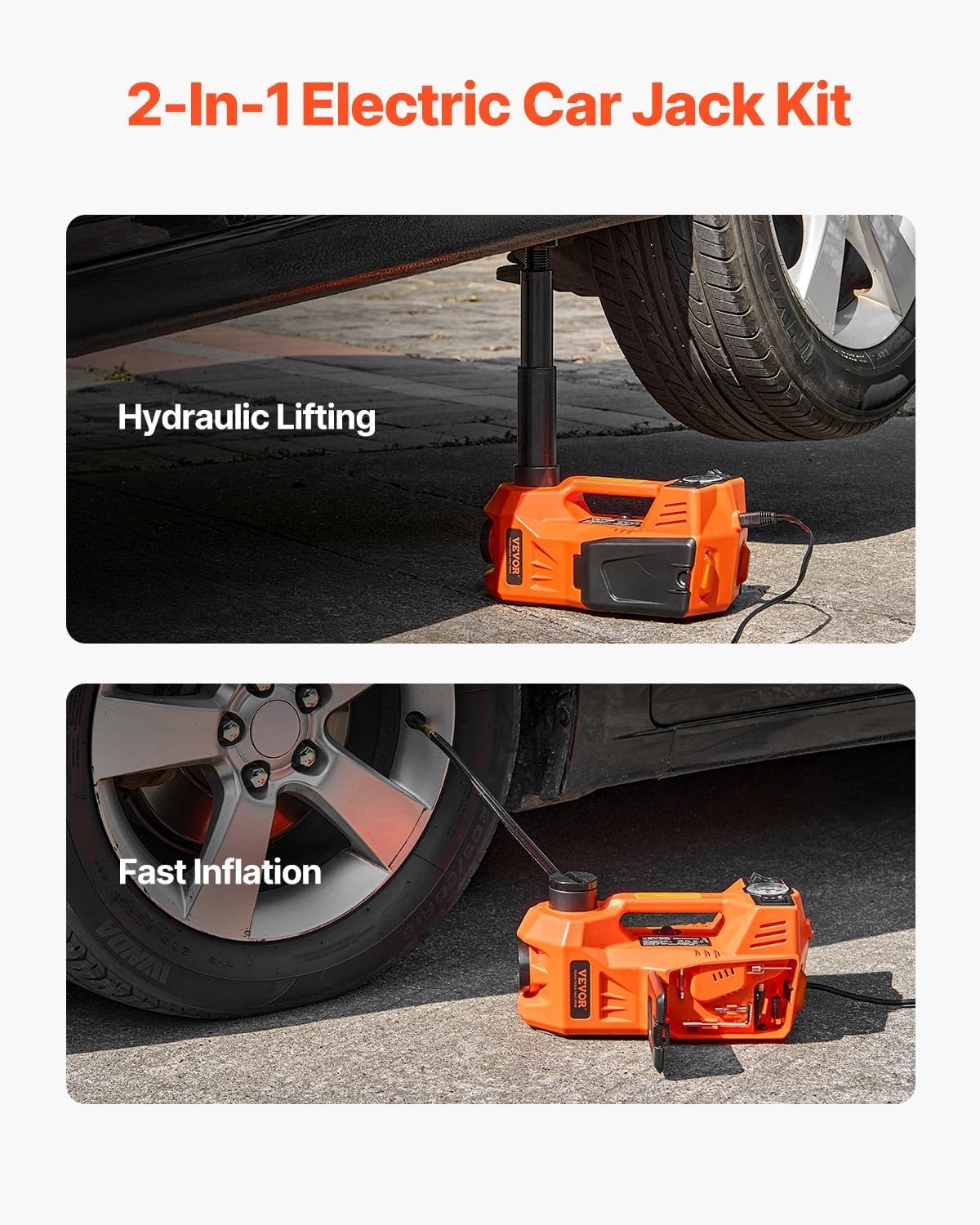 image:imageVEVOR Electric Car Jack Cordless Remote Control 5 Tons 11000 lbs Electric Hydraulic Jack Kit 18V Battery with Electric Impact Wrench Tire Change Replacement with LED Light Portable Car Jack5T Appearance Update