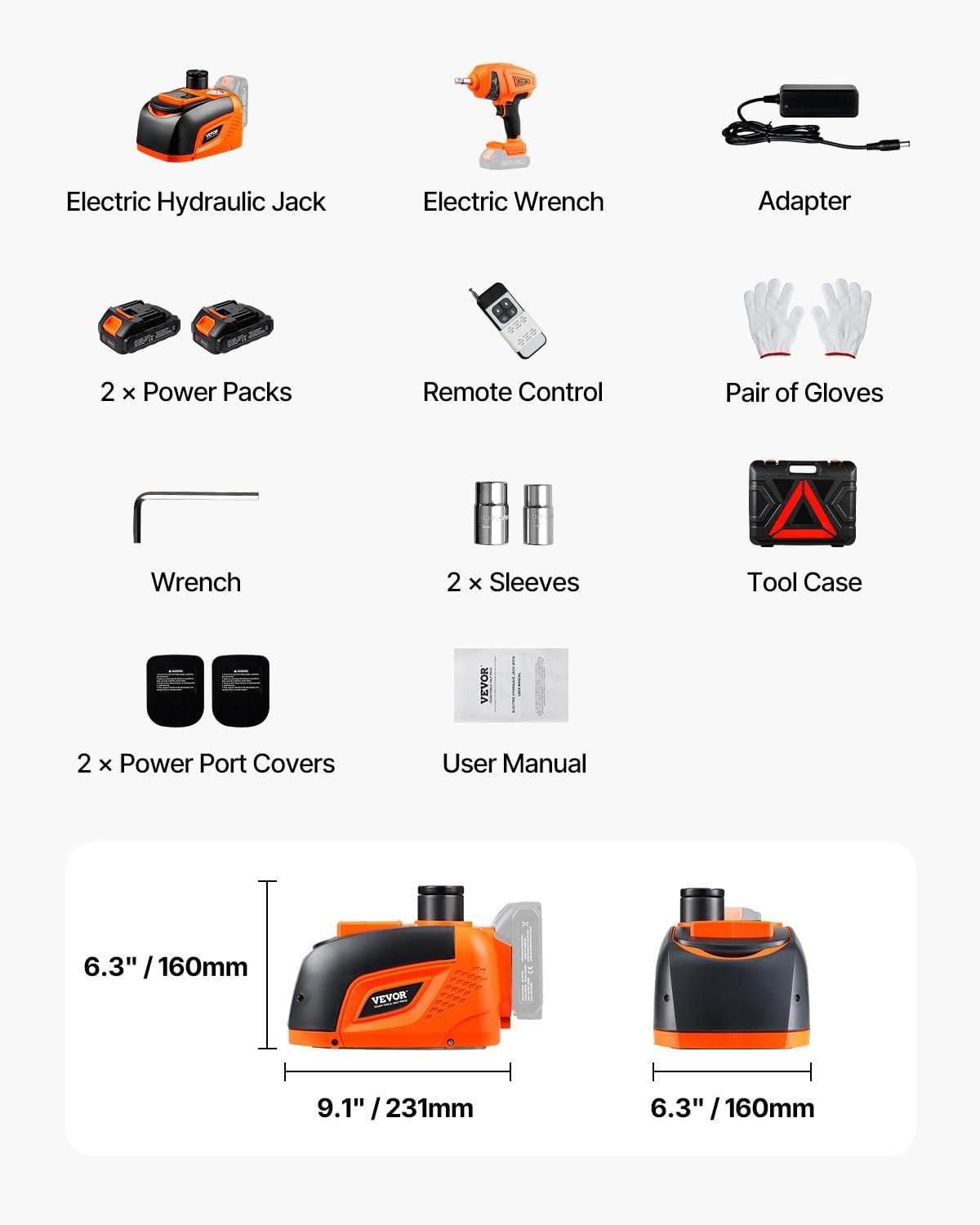 image:imageVEVOR Electric Car Jack Cordless Remote Control 5 Tons 11000 lbs Electric Hydraulic Jack Kit 18V Battery with Electric Impact Wrench Tire Change Replacement with LED Light Portable Car Jack5T Cordless Remote Update Battery2