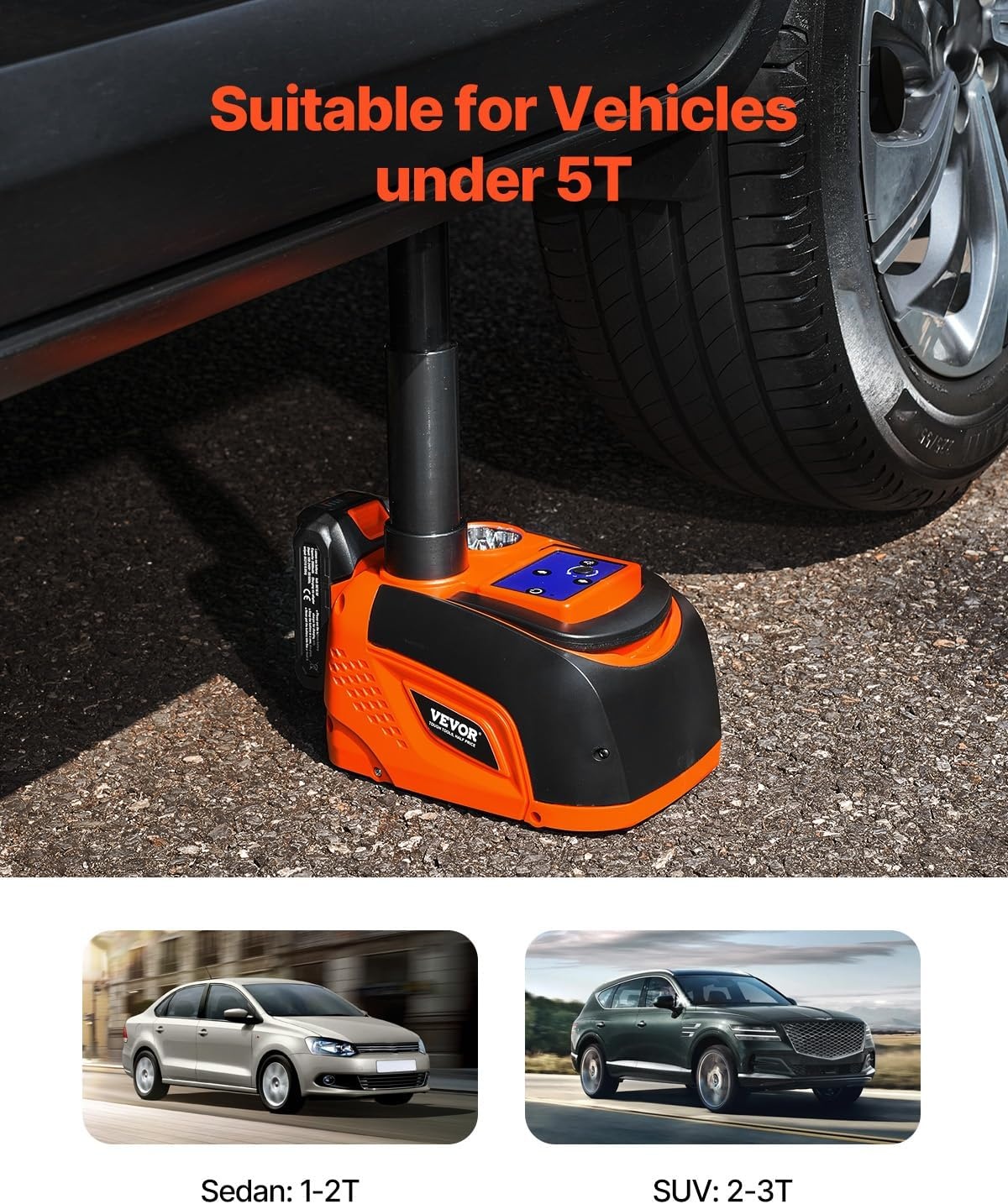 image:imageVEVOR Electric Car Jack Cordless Remote Control 5 Tons 11000 lbs Electric Hydraulic Jack Kit 18V Battery with Electric Impact Wrench Tire Change Replacement with LED Light Portable Car Jack5T Cordless Remote Battery1