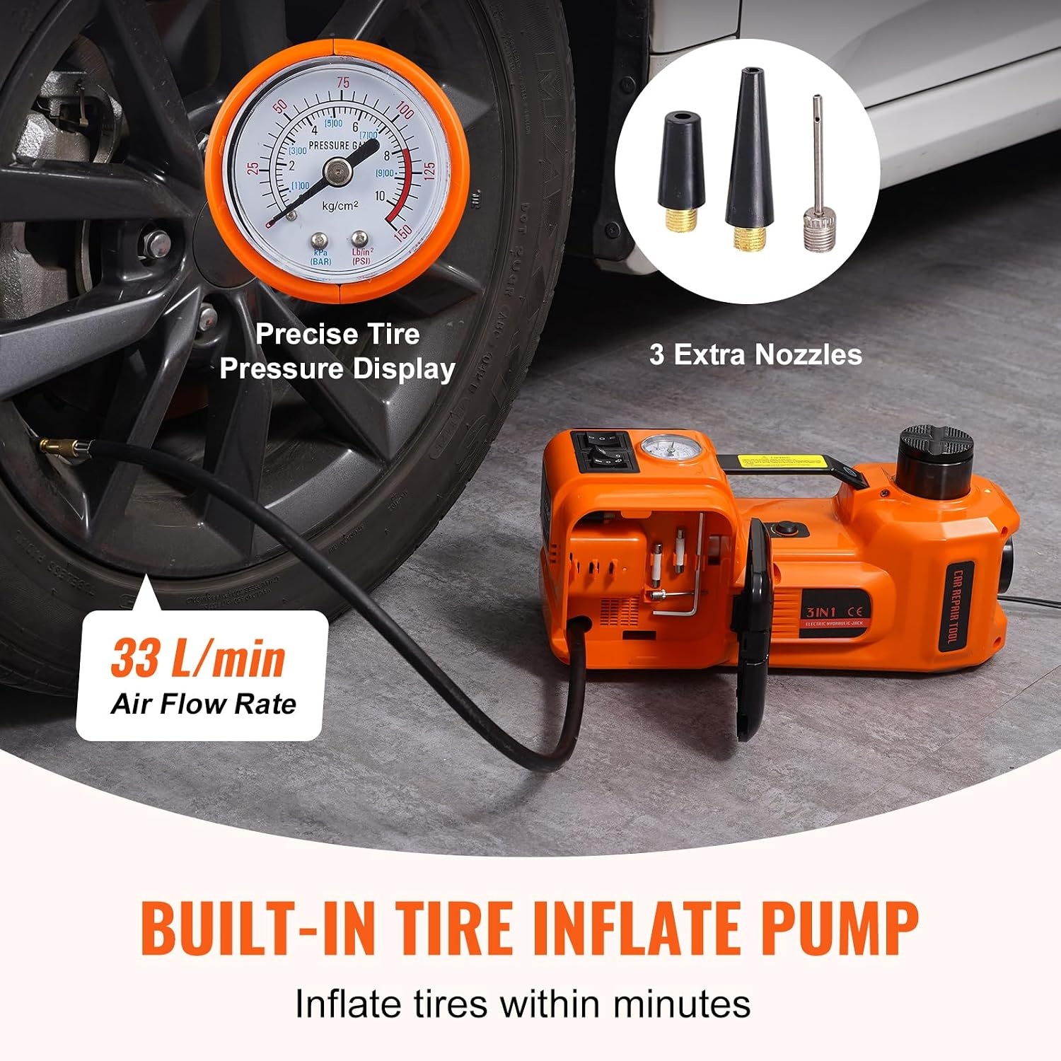 image:imageVEVOR Electric Car Jack Cordless Remote Control 5 Tons 11000 lbs Electric Hydraulic Jack Kit 18V Battery with Electric Impact Wrench Tire Change Replacement with LED Light Portable Car Jack5T with Wrench