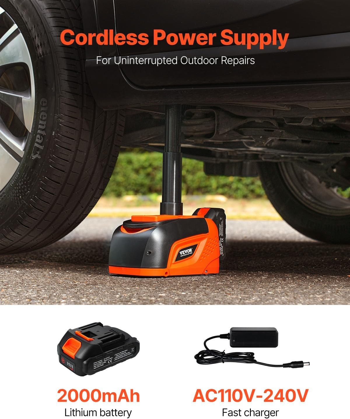 image:imageVEVOR Electric Car Jack Cordless Remote Control 5 Tons 11000 lbs Electric Hydraulic Jack Kit 18V Battery with Electric Impact Wrench Tire Change Replacement with LED Light Portable Car Jack5T Cordless Remote Battery1