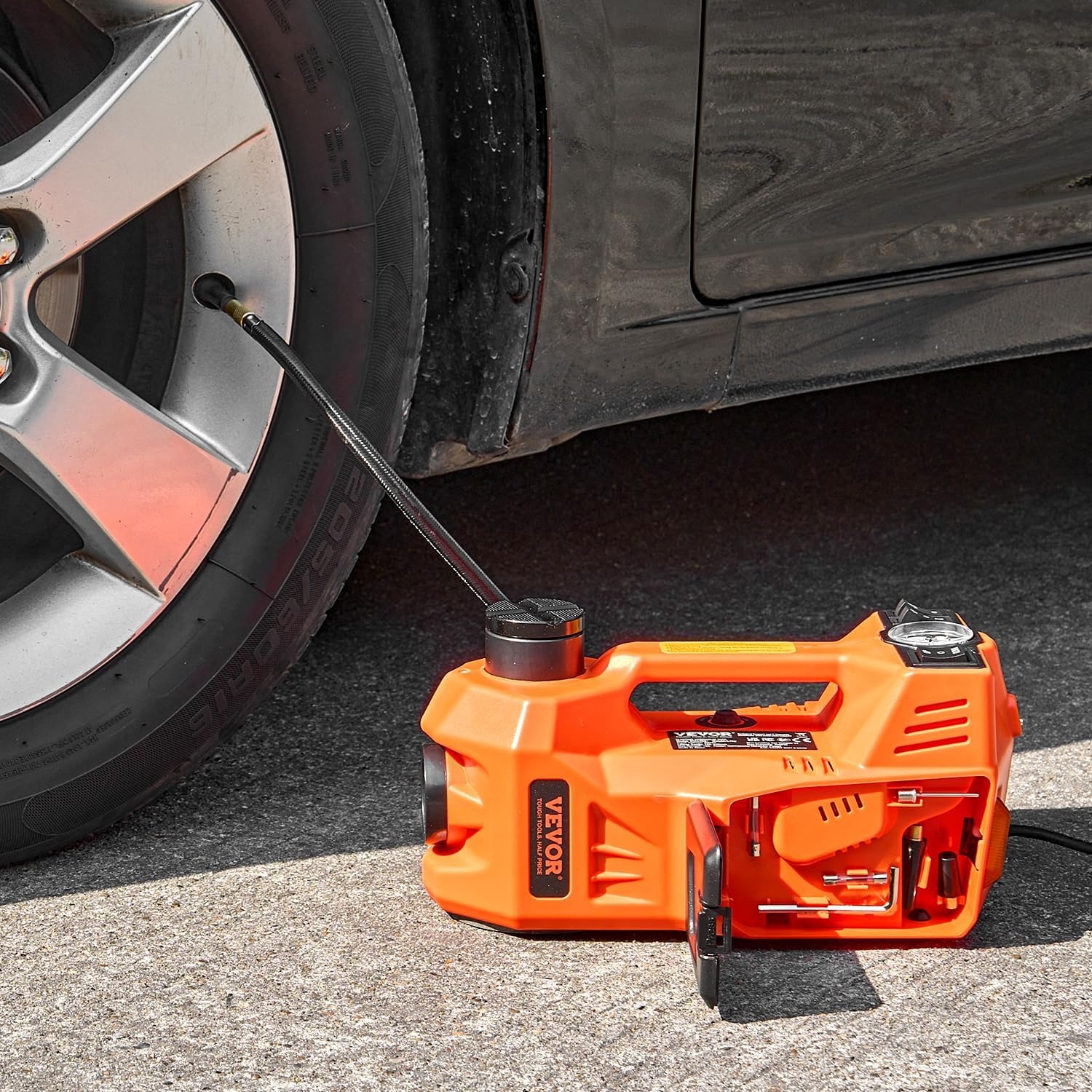 image:imageVEVOR Electric Car Jack Cordless Remote Control 5 Tons 11000 lbs Electric Hydraulic Jack Kit 18V Battery with Electric Impact Wrench Tire Change Replacement with LED Light Portable Car Jack5T with Wrench Appearance Update