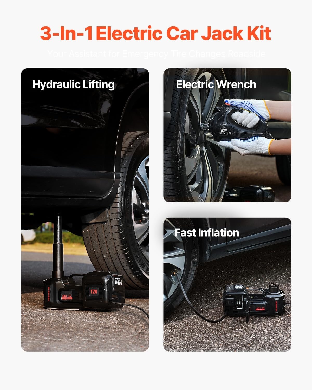 image:imageVEVOR Electric Car Jack Cordless Remote Control 5 Tons 11000 lbs Electric Hydraulic Jack Kit 18V Battery with Electric Impact Wrench Tire Change Replacement with LED Light Portable Car Jack5T with WrenchExtended Rod