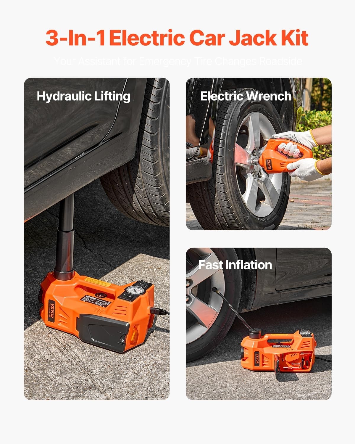 image:imageVEVOR Electric Car Jack Cordless Remote Control 5 Tons 11000 lbs Electric Hydraulic Jack Kit 18V Battery with Electric Impact Wrench Tire Change Replacement with LED Light Portable Car Jack5T with Wrench Appearance Update