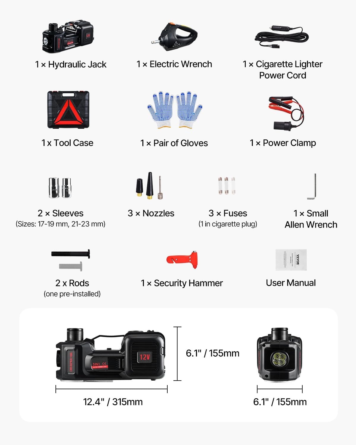 image:imageVEVOR Electric Car Jack Cordless Remote Control 5 Tons 11000 lbs Electric Hydraulic Jack Kit 18V Battery with Electric Impact Wrench Tire Change Replacement with LED Light Portable Car Jack5T with WrenchExtended Rod