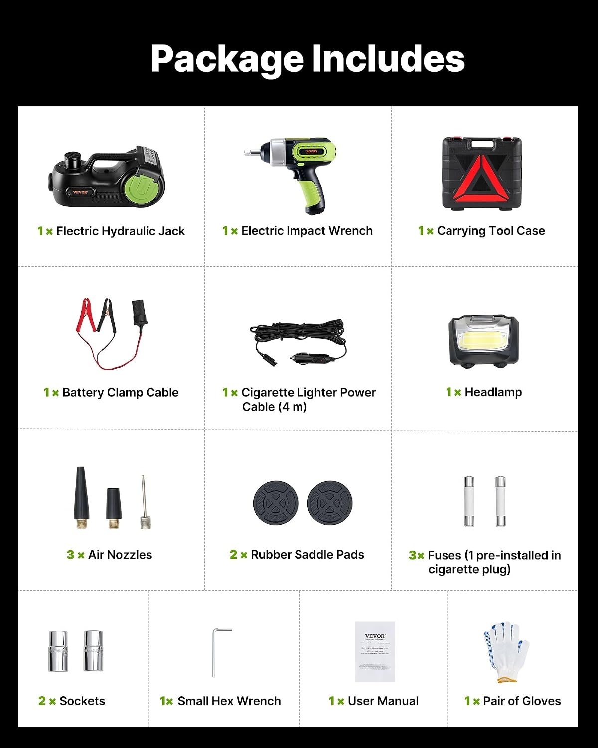 image:imageVEVOR Electric Car Jack Cordless Remote Control 5 Tons 11000 lbs Electric Hydraulic Jack Kit 18V Battery with Electric Impact Wrench Tire Change Replacement with LED Light Portable Car Jack5T with Wrench Digital Display