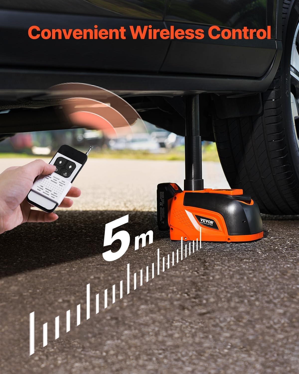 image:imageVEVOR Electric Car Jack Cordless Remote Control 5 Tons 11000 lbs Electric Hydraulic Jack Kit 18V Battery with Electric Impact Wrench Tire Change Replacement with LED Light Portable Car Jack5T Cordless Remote Battery1