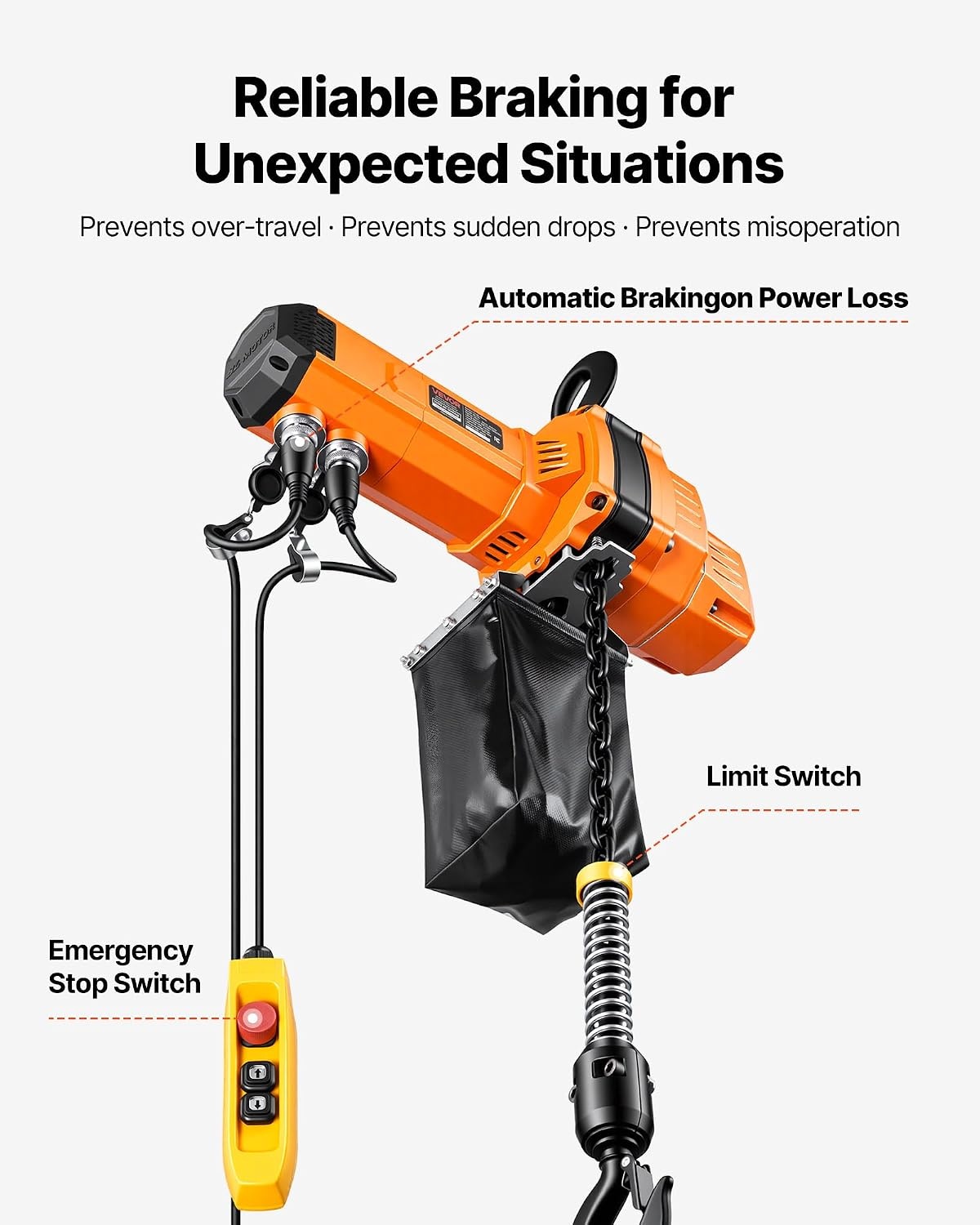 image:imageVEVOR Electric Chain Hoist 2200 lbs Load Capacity 10 ft Lifting Height 120V Single Phase Overhead Crane with Chain 10 ft Wired Remote Control for Garage Shop Hotel and Home2200 lbs 10 ft 1Chain