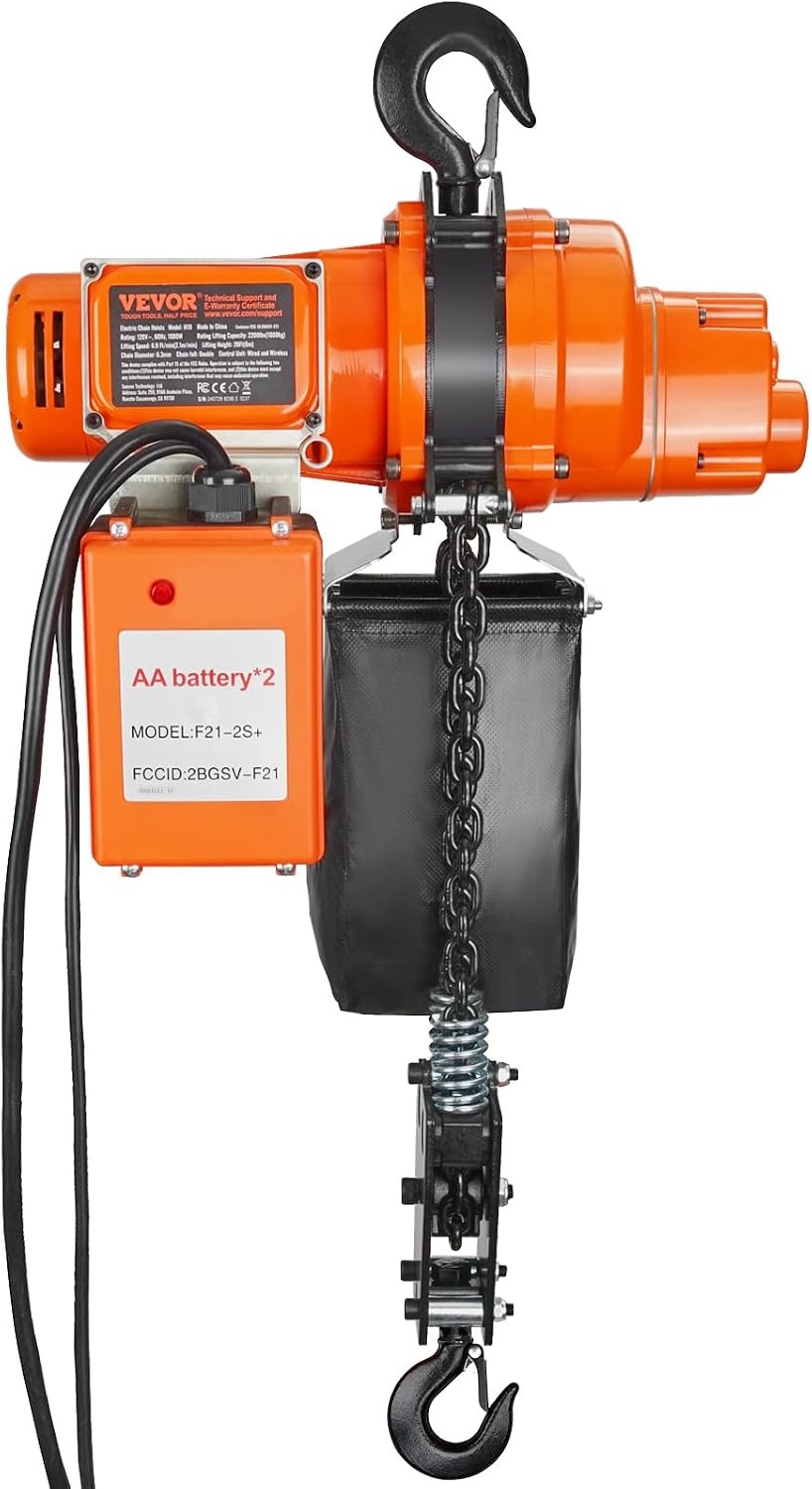 image:imageVEVOR Electric Chain Hoist 2200 lbs Load Capacity 10 ft Lifting Height 120V Single Phase Overhead Crane with Chain 10 ft Wired Remote Control for Garage Shop Hotel and Home2200 lbs 20 ft 2Chain