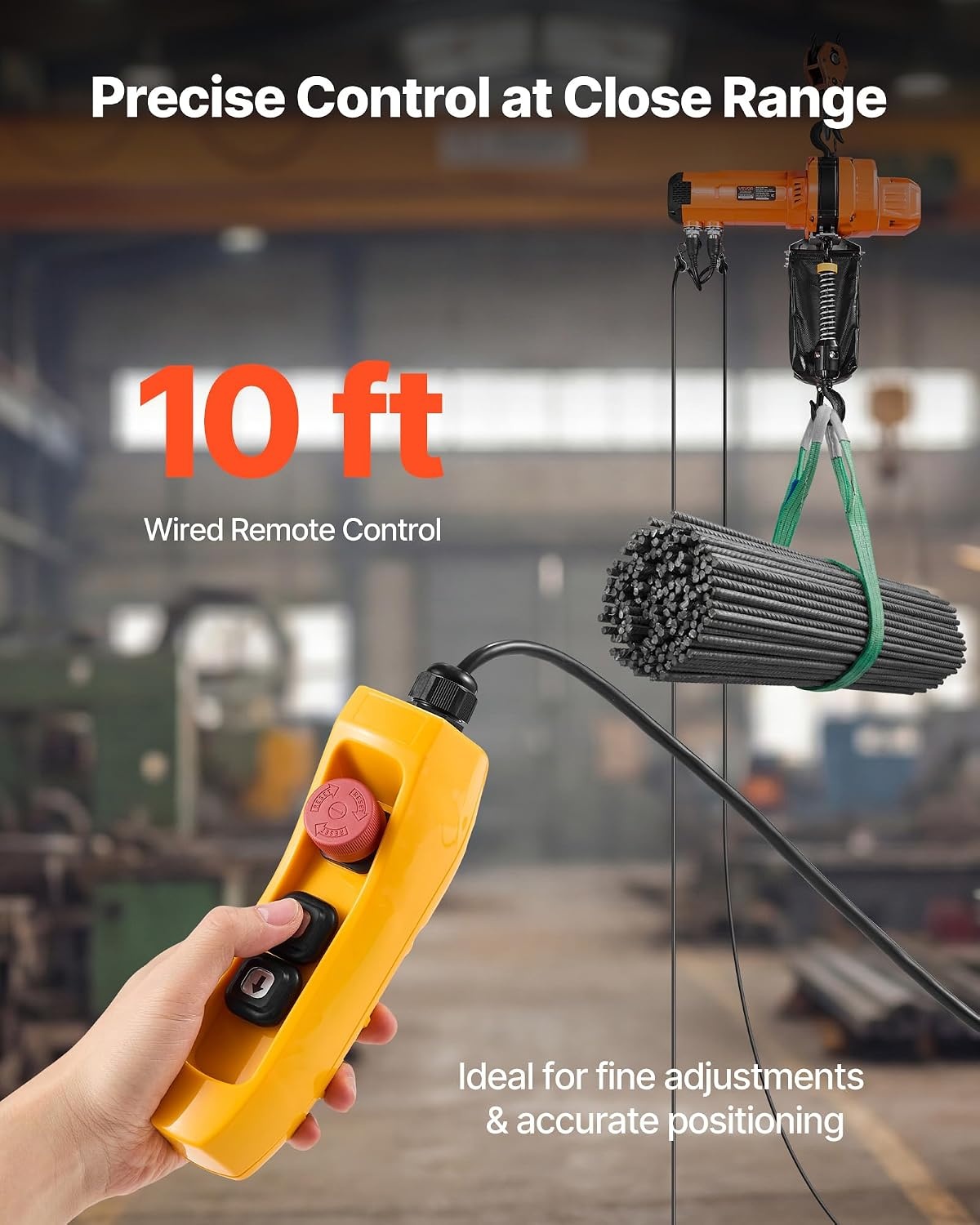 image:imageVEVOR Electric Chain Hoist 2200 lbs Load Capacity 10 ft Lifting Height 120V Single Phase Overhead Crane with Chain 10 ft Wired Remote Control for Garage Shop Hotel and Home2200 lbs 10 ft 1Chain