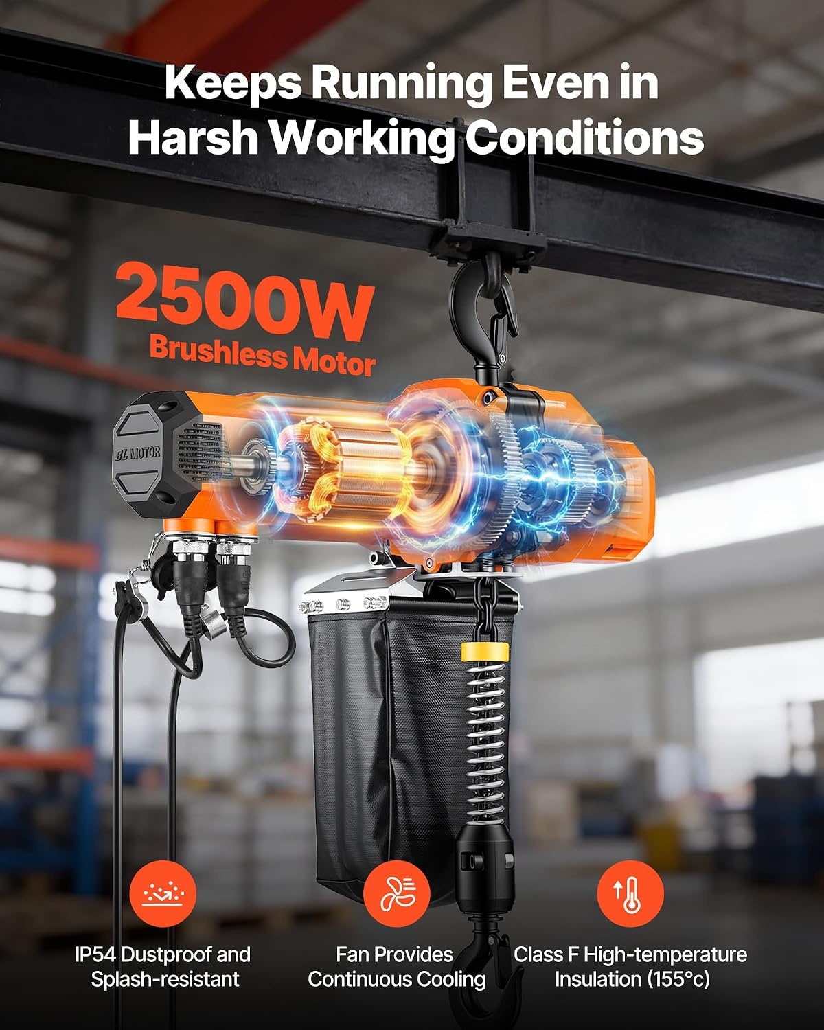 image:imageVEVOR Electric Chain Hoist 2200 lbs Load Capacity 10 ft Lifting Height 120V Single Phase Overhead Crane with Chain 10 ft Wired Remote Control for Garage Shop Hotel and Home2200 lbs 10 ft 1Chain