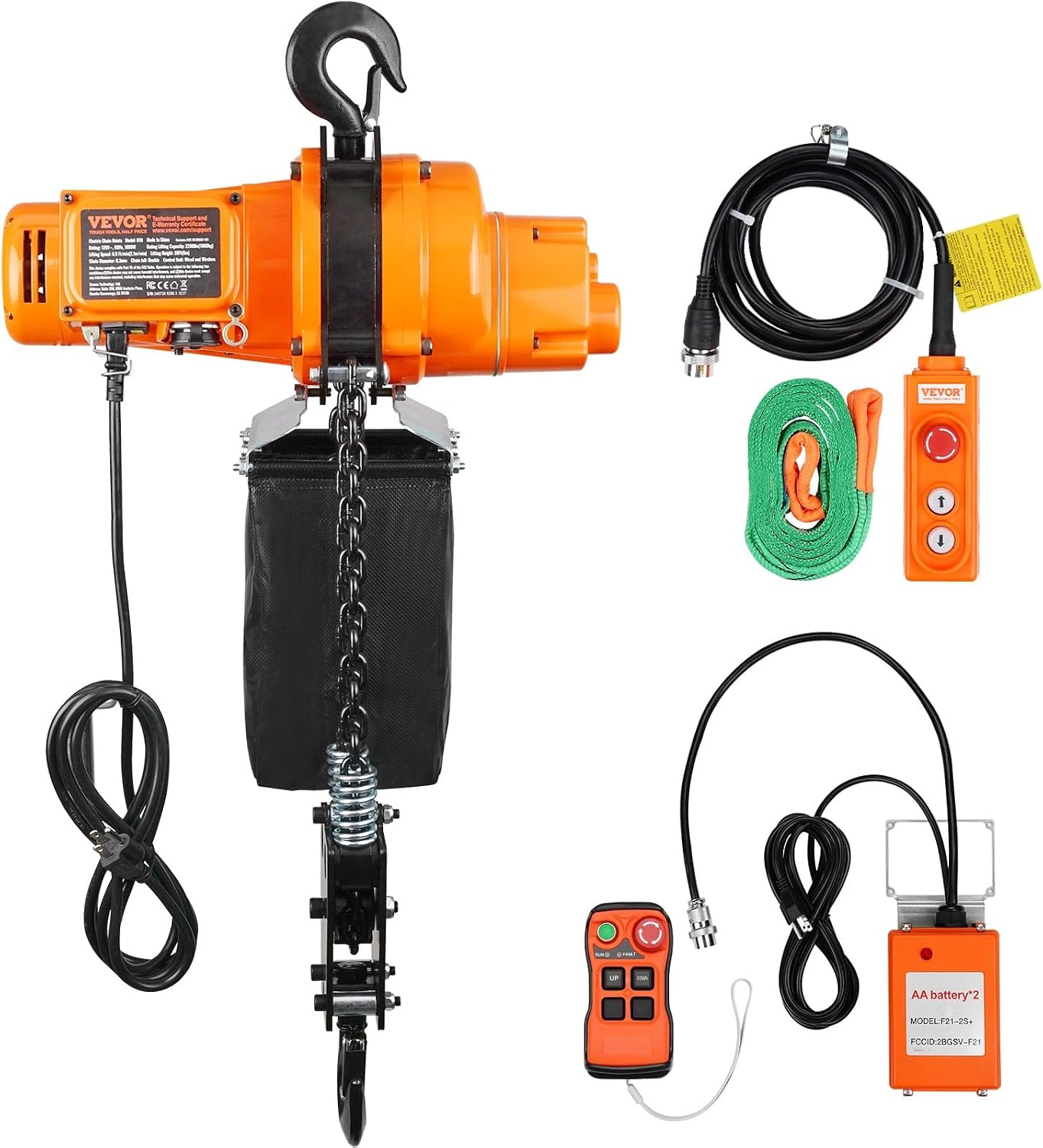 image:imageVEVOR Electric Chain Hoist 2200 lbs Load Capacity 10 ft Lifting Height 120V Single Phase Overhead Crane with Chain 10 ft Wired Remote Control for Garage Shop Hotel and Home2200 lbs 20 ft 2Chain