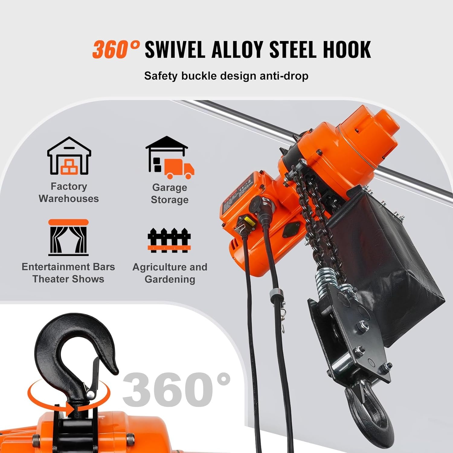 image:imageVEVOR Electric Chain Hoist 2200 lbs Load Capacity 10 ft Lifting Height 120V Single Phase Overhead Crane with Chain 10 ft Wired Remote Control for Garage Shop Hotel and Home2200 lbs 20 ft 2Chain