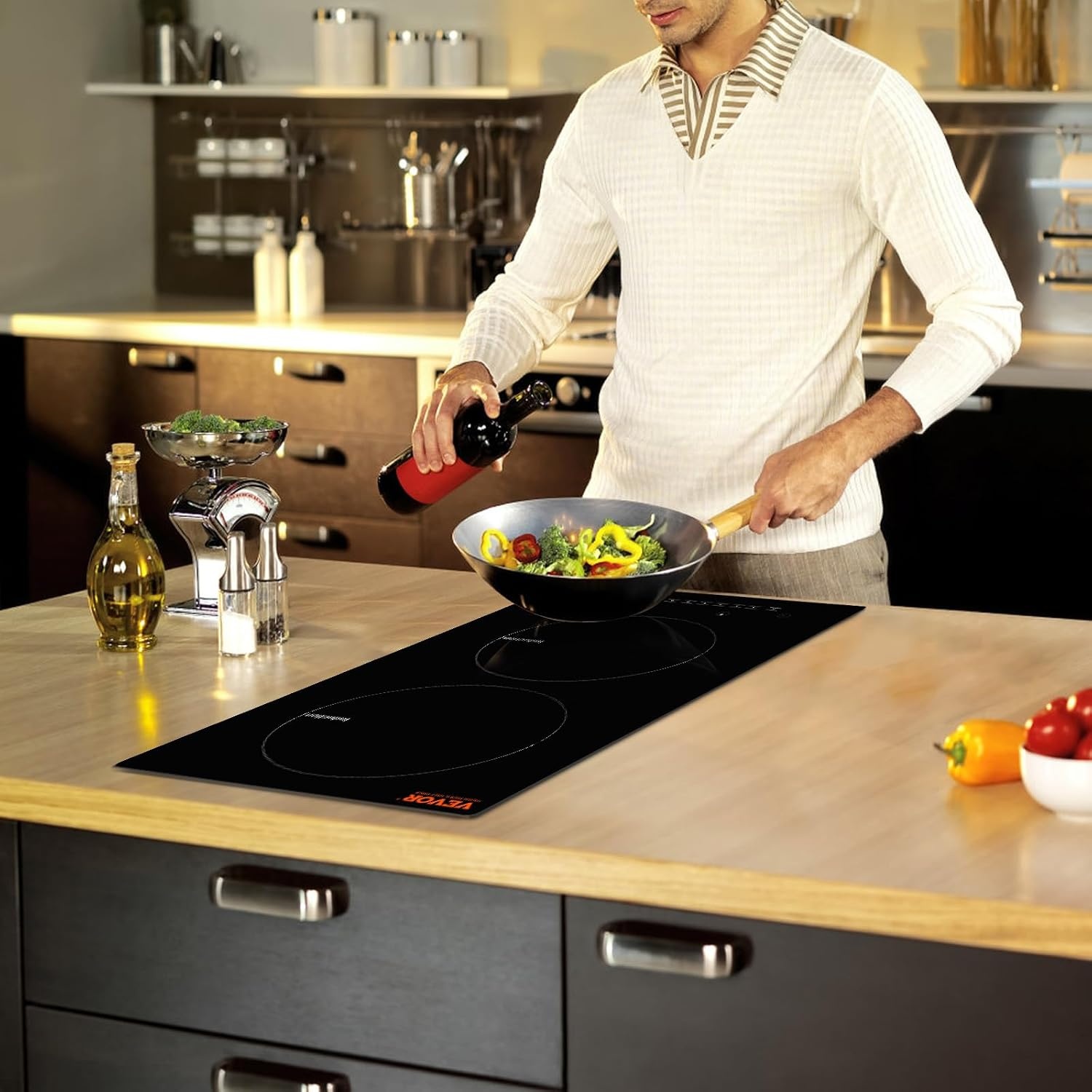 image:imageVEVOR Electric Cooktop 2 Burners 24 Induction Stove Top Builtin Magnetic Cooktop 1800W 9 Heating Level Multifunctional Burner LED Touch Screen wChild Lock amp OverTemperature Protection12inch 2 Burners110V