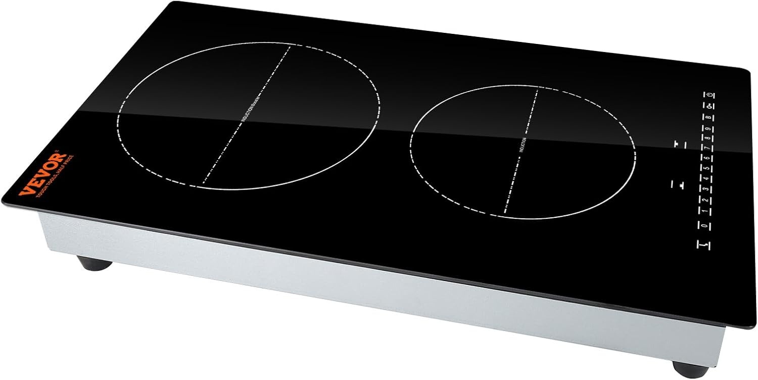 image:imageVEVOR Electric Cooktop 2 Burners 24 Induction Stove Top Builtin Magnetic Cooktop 1800W 9 Heating Level Multifunctional Burner LED Touch Screen wChild Lock amp OverTemperature Protection12in 2 Burners220V