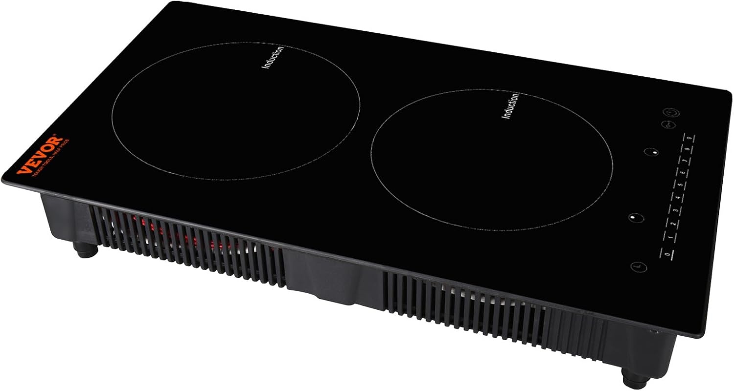 image:imageVEVOR Electric Cooktop 2 Burners 24 Induction Stove Top Builtin Magnetic Cooktop 1800W 9 Heating Level Multifunctional Burner LED Touch Screen wChild Lock amp OverTemperature Protection12inch 2 Burners110V