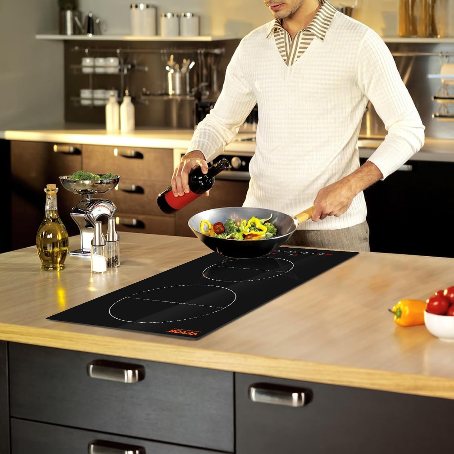 image:imageVEVOR Electric Cooktop 2 Burners 24 Induction Stove Top Builtin Magnetic Cooktop 1800W 9 Heating Level Multifunctional Burner LED Touch Screen wChild Lock amp OverTemperature Protection12in 2 Burners220V
