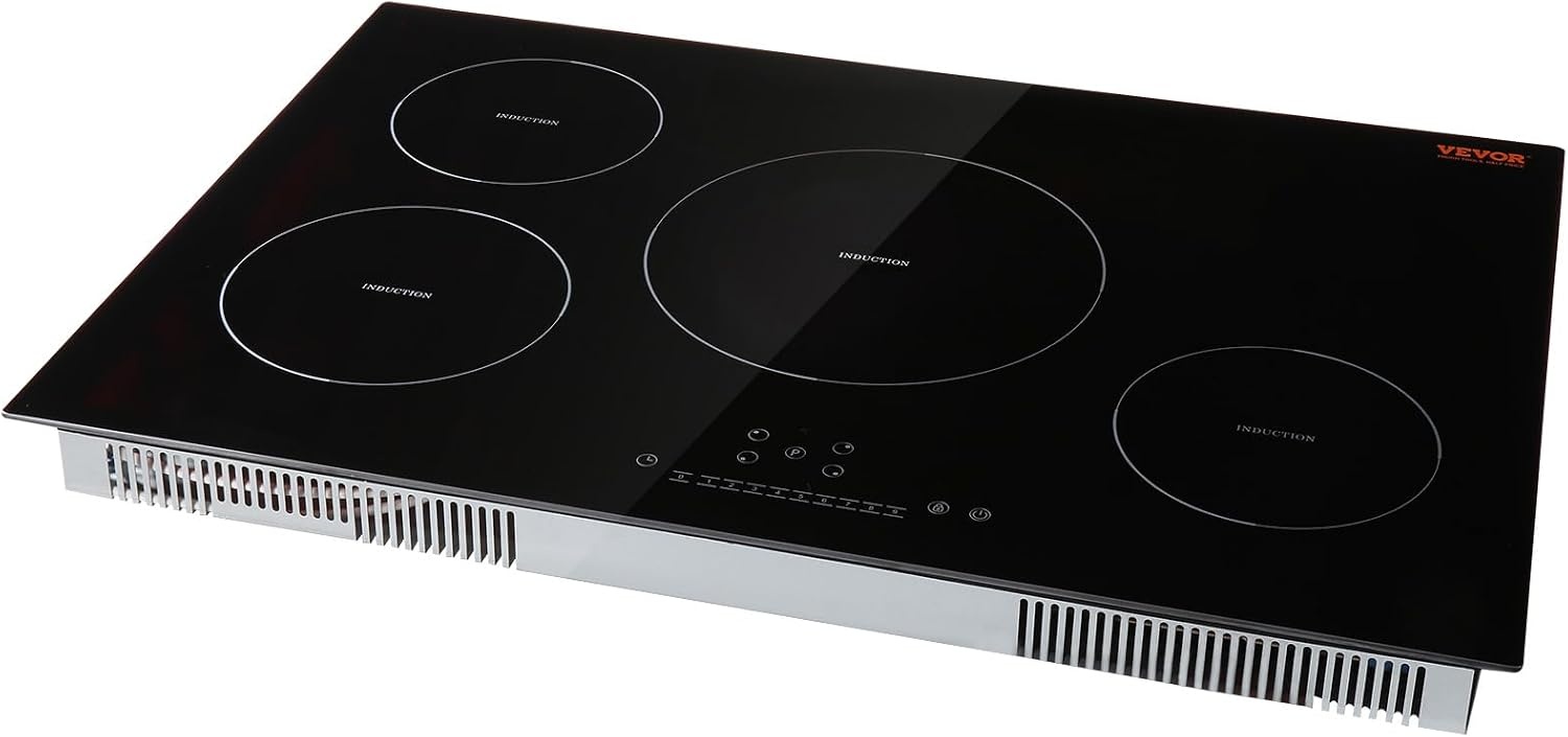 image:imageVEVOR Electric Cooktop 2 Burners 24 Induction Stove Top Builtin Magnetic Cooktop 1800W 9 Heating Level Multifunctional Burner LED Touch Screen wChild Lock amp OverTemperature Protection30in 4 Burners220V
