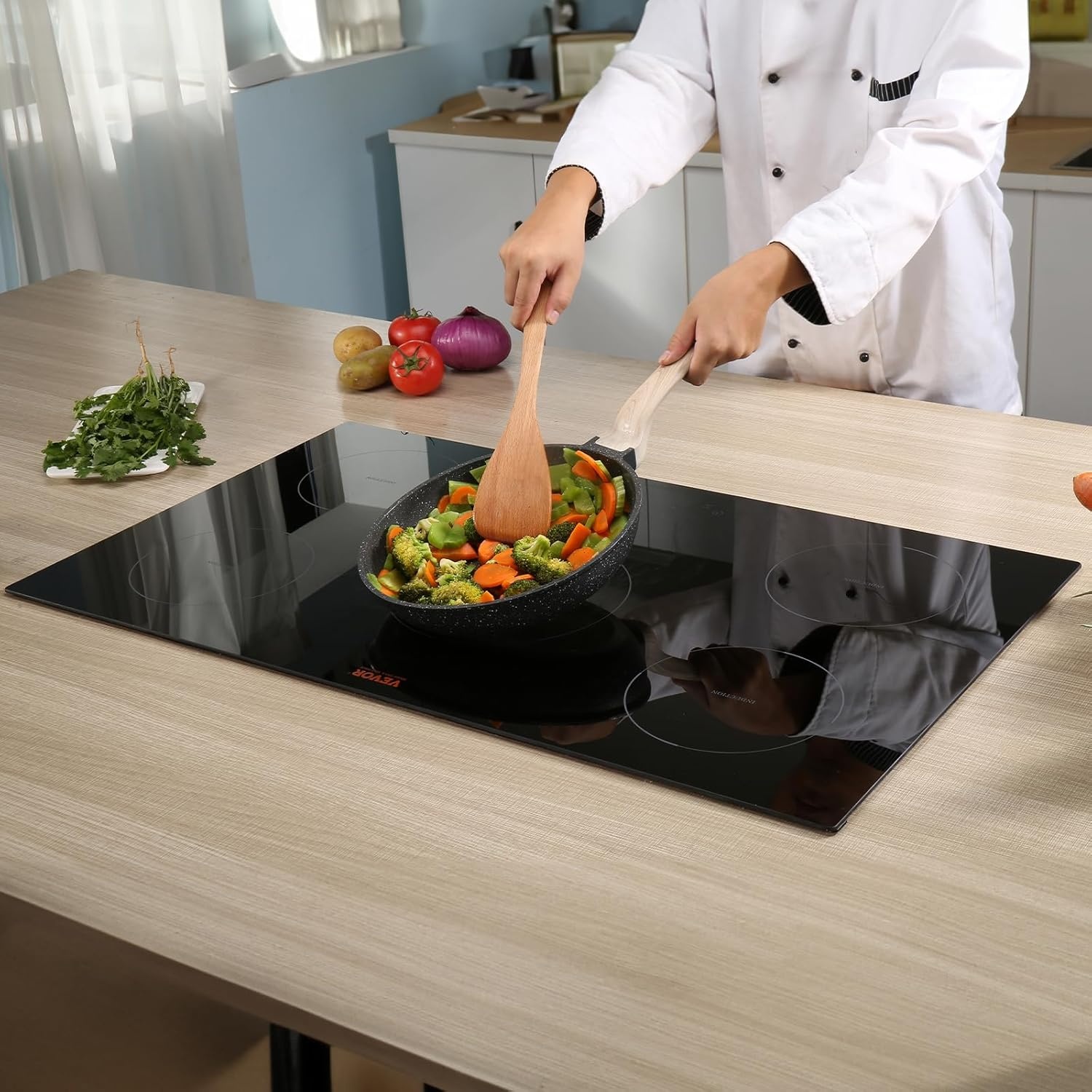 image:imageVEVOR Electric Cooktop 2 Burners 24 Induction Stove Top Builtin Magnetic Cooktop 1800W 9 Heating Level Multifunctional Burner LED Touch Screen wChild Lock amp OverTemperature Protection36in 5 Burners220V