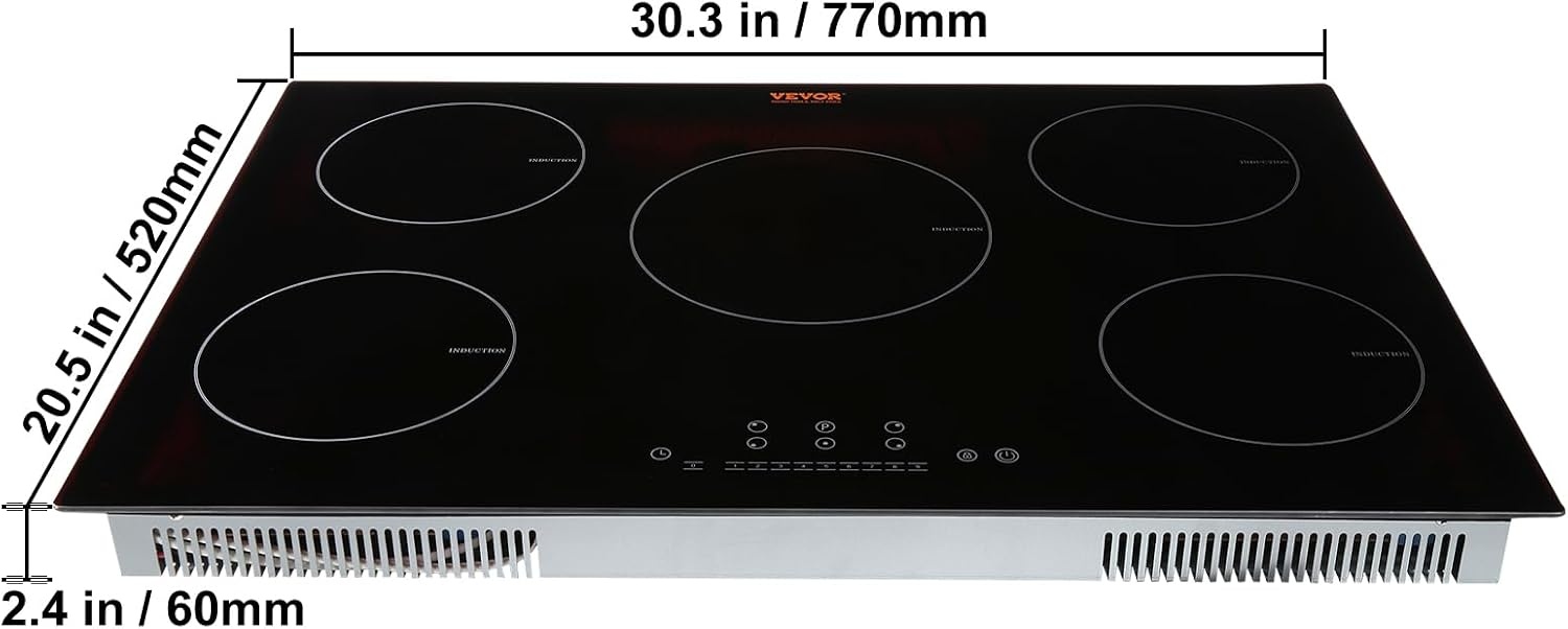 image:imageVEVOR Electric Cooktop 2 Burners 24 Induction Stove Top Builtin Magnetic Cooktop 1800W 9 Heating Level Multifunctional Burner LED Touch Screen wChild Lock amp OverTemperature Protection30in 5 Burners220V