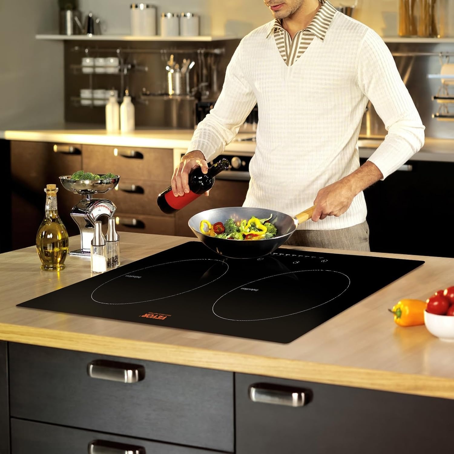 image:imageVEVOR Electric Cooktop 2 Burners 24 Induction Stove Top Builtin Magnetic Cooktop 1800W 9 Heating Level Multifunctional Burner LED Touch Screen wChild Lock amp OverTemperature Protection24in 2 Burners110V